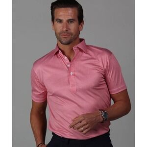 NWOT Collars & Co Mens Dress Collar Polo Short Sleeve Shirt S Red Houndstooth